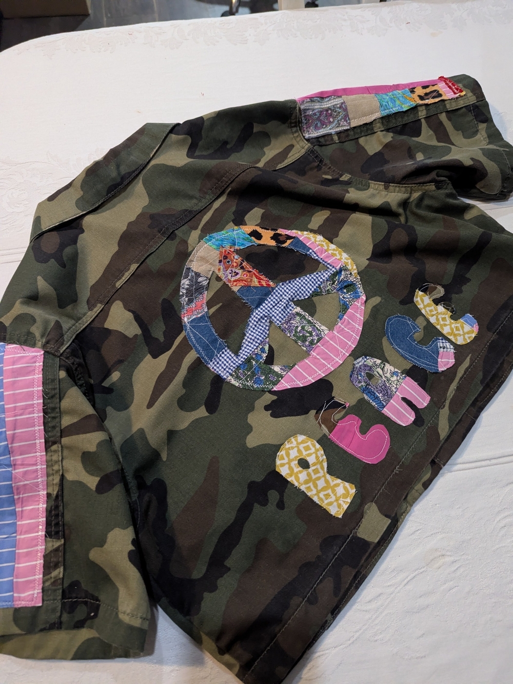 Patchwork Peace Camo Jacket - Multicolor Appliqué